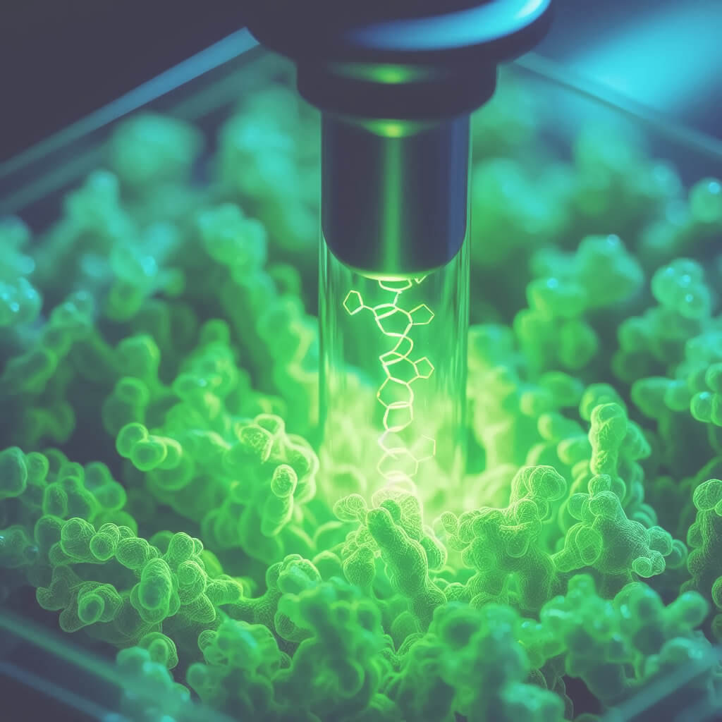 Visualisation of green fluorescent protein under a microscope.
